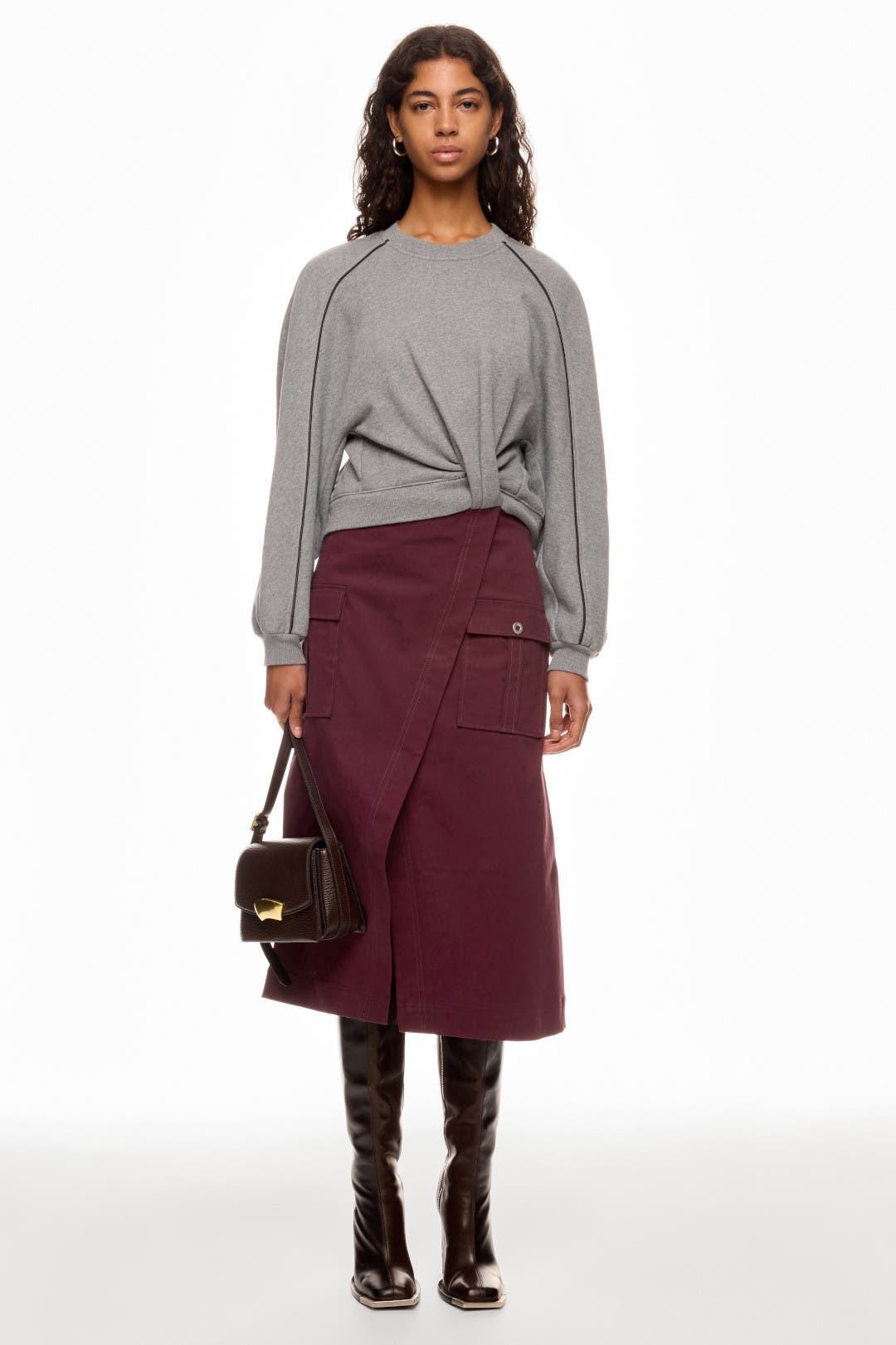. Phillip Lim Long Sleeve Draped Knit Dress Red-grey-print