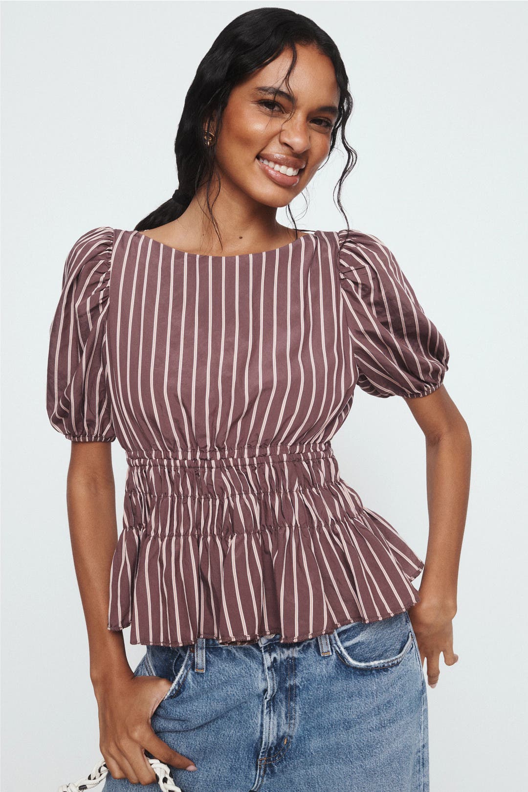 Pinko Jeanette Peplum Blouse Brown-pink-print
