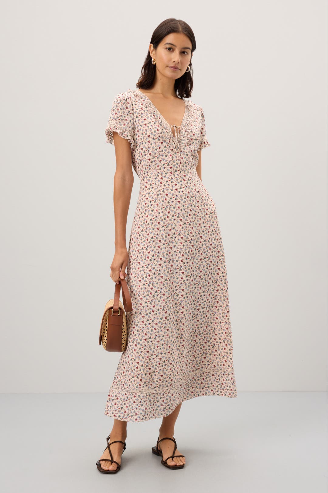 Polo Ralph Lauren Ruffle-Trim Floral Dress Cream-white-print