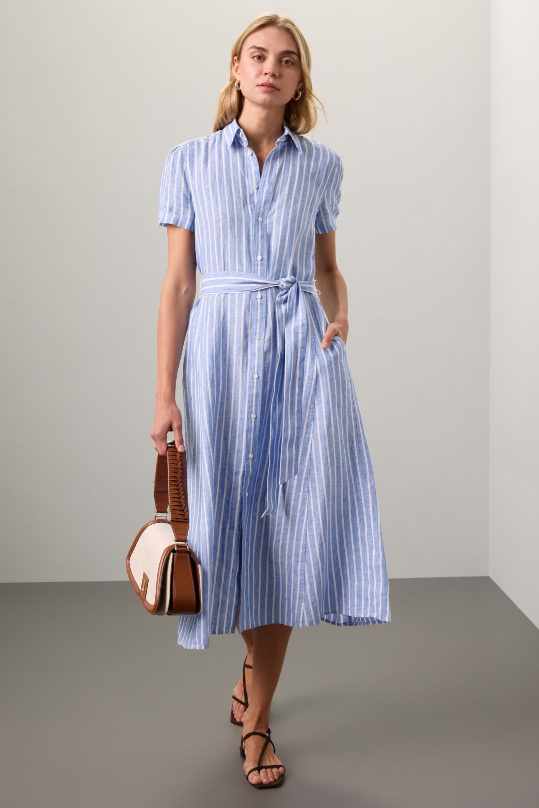 Polo Ralph Lauren Short Sleeve Striped Day Dress Blue-white-print
