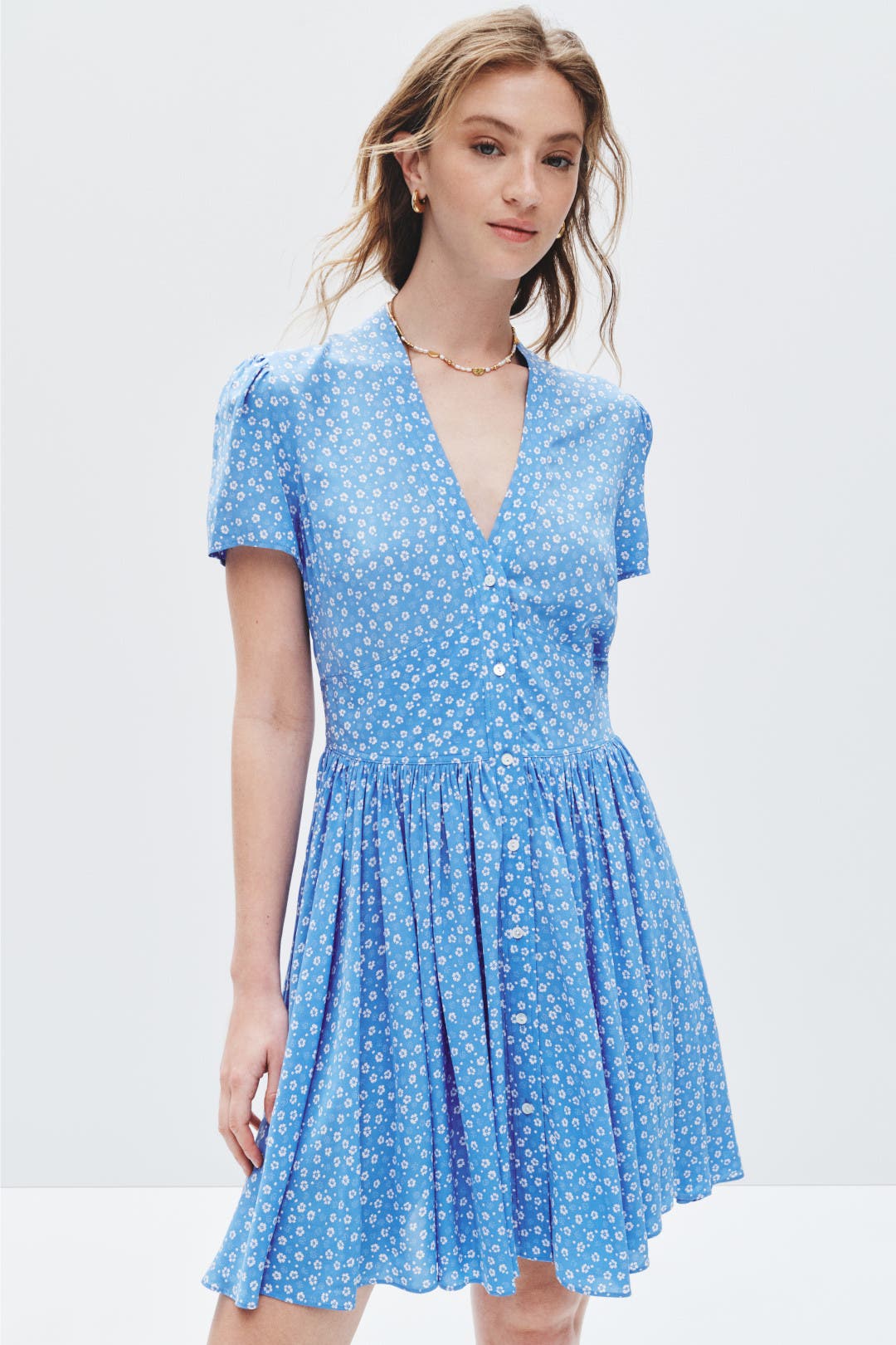 Polo Ralph Lauren Blue Floral Short Sleeve Day Dress Blue-white-print