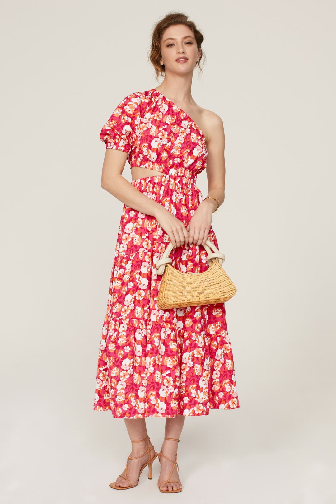 Peter Som x RTR One Shoulder Midi Dress Red-multicolored-print