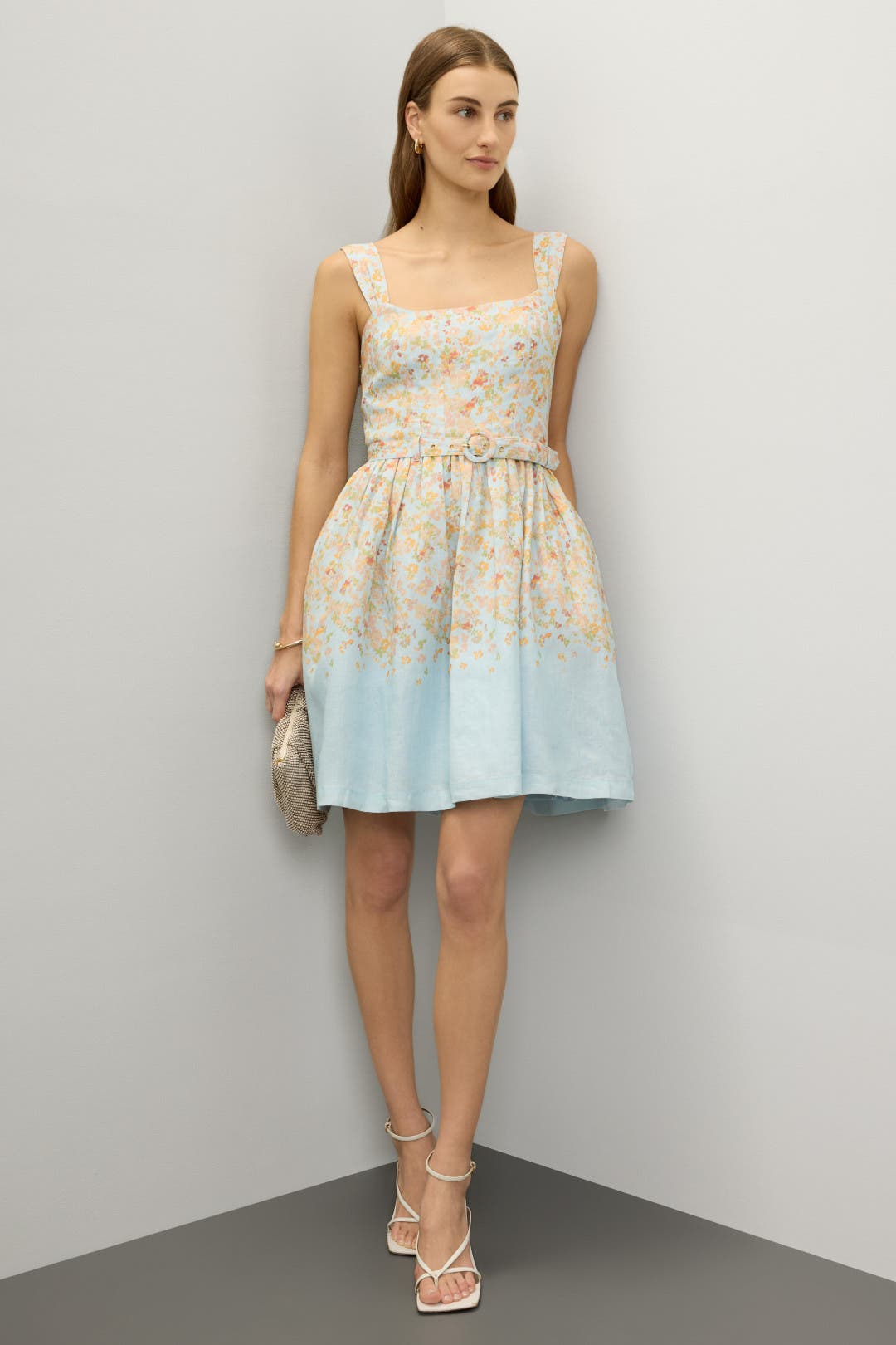 Peter Som x RTR Blue Floral Belted Dress Blue-pink-print