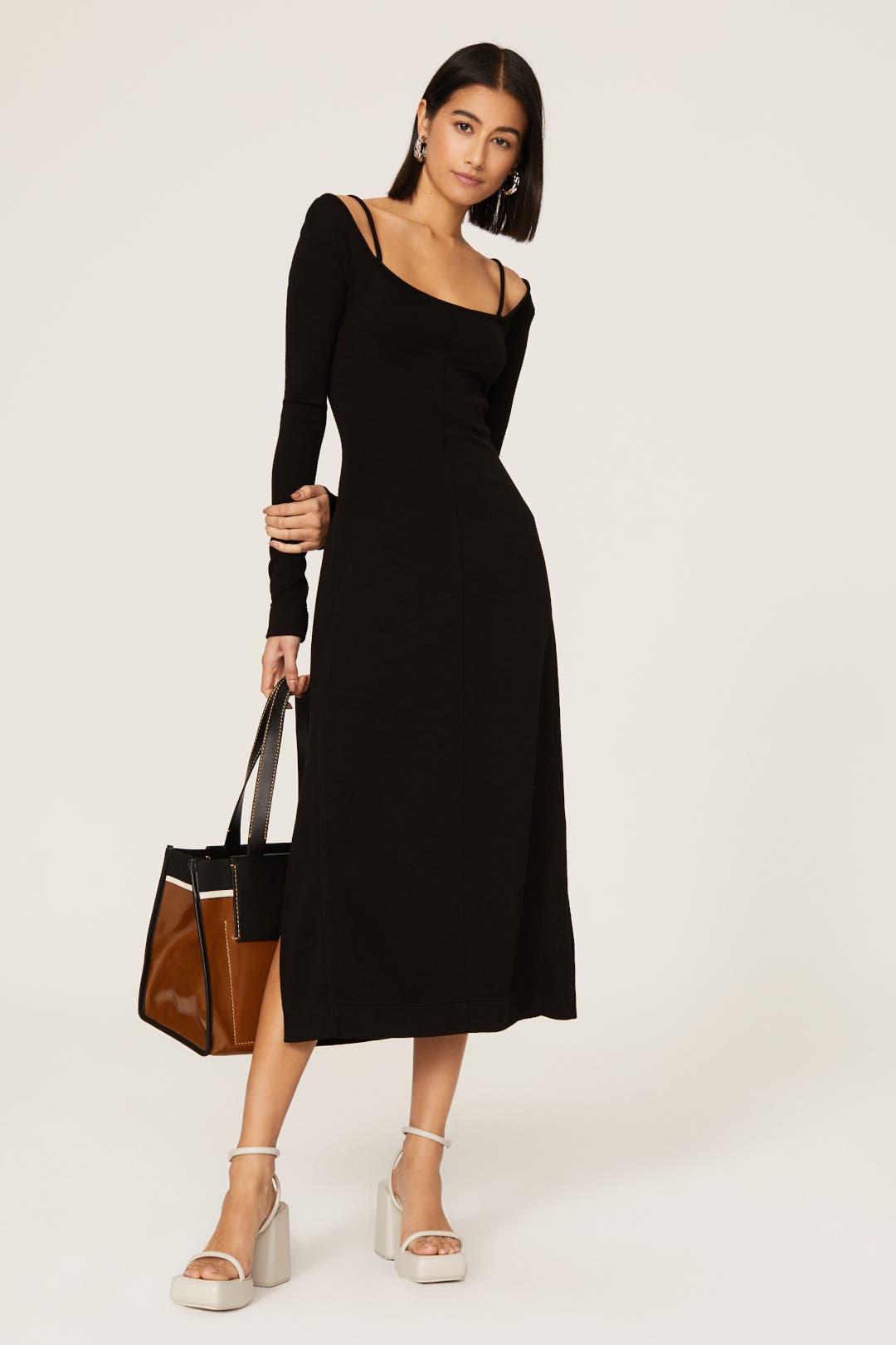 Proenza Schouler White Label Compact Jersey Square Neck Dress Black