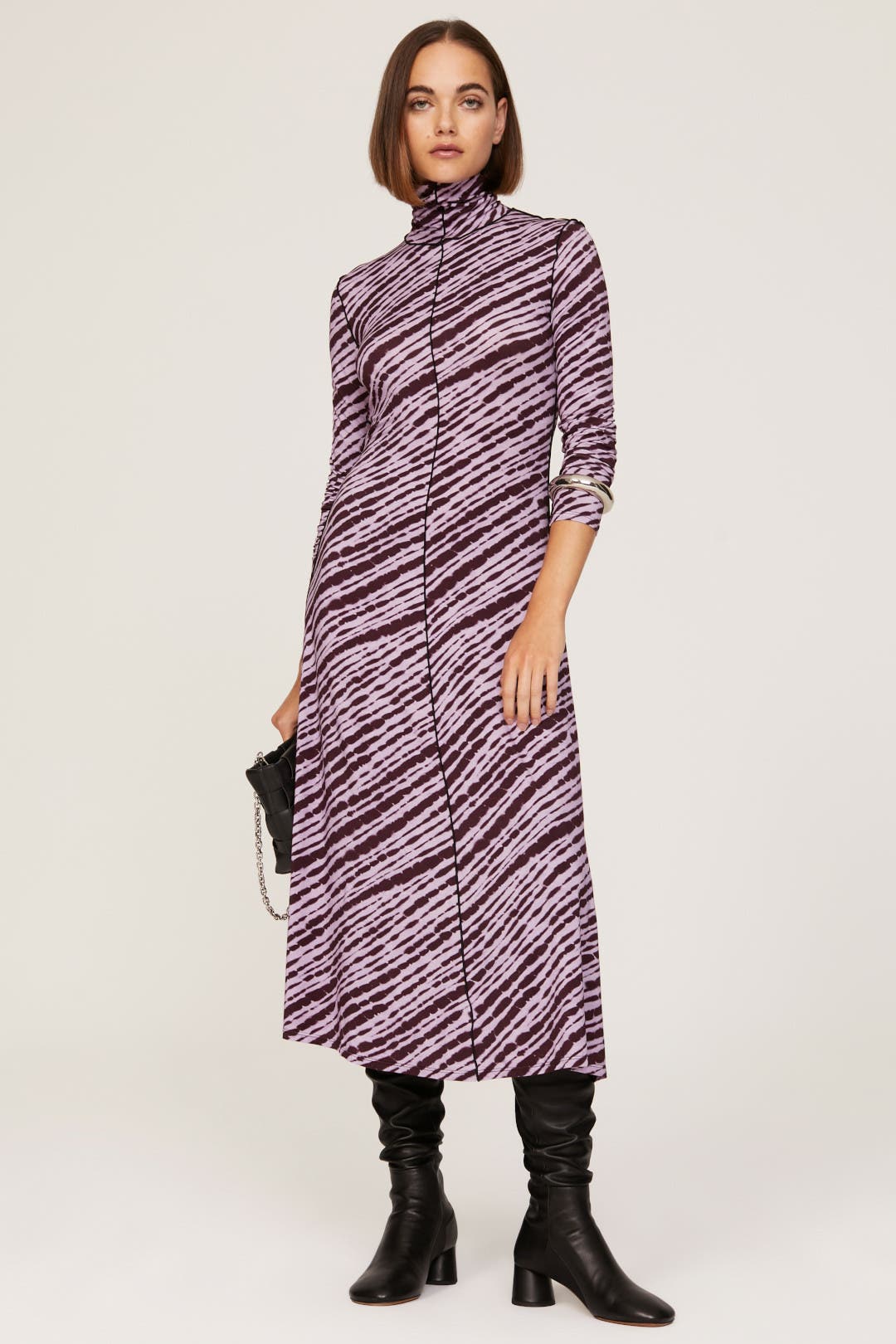 Proenza Schouler White Label Slinky Turtleneck Dress Purple-print