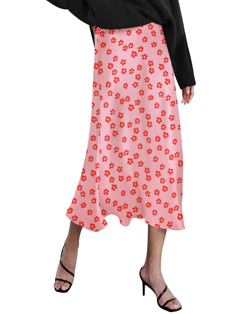Zeagoo Midi Skirt High Waisted Solid Satin Dress - PAT M