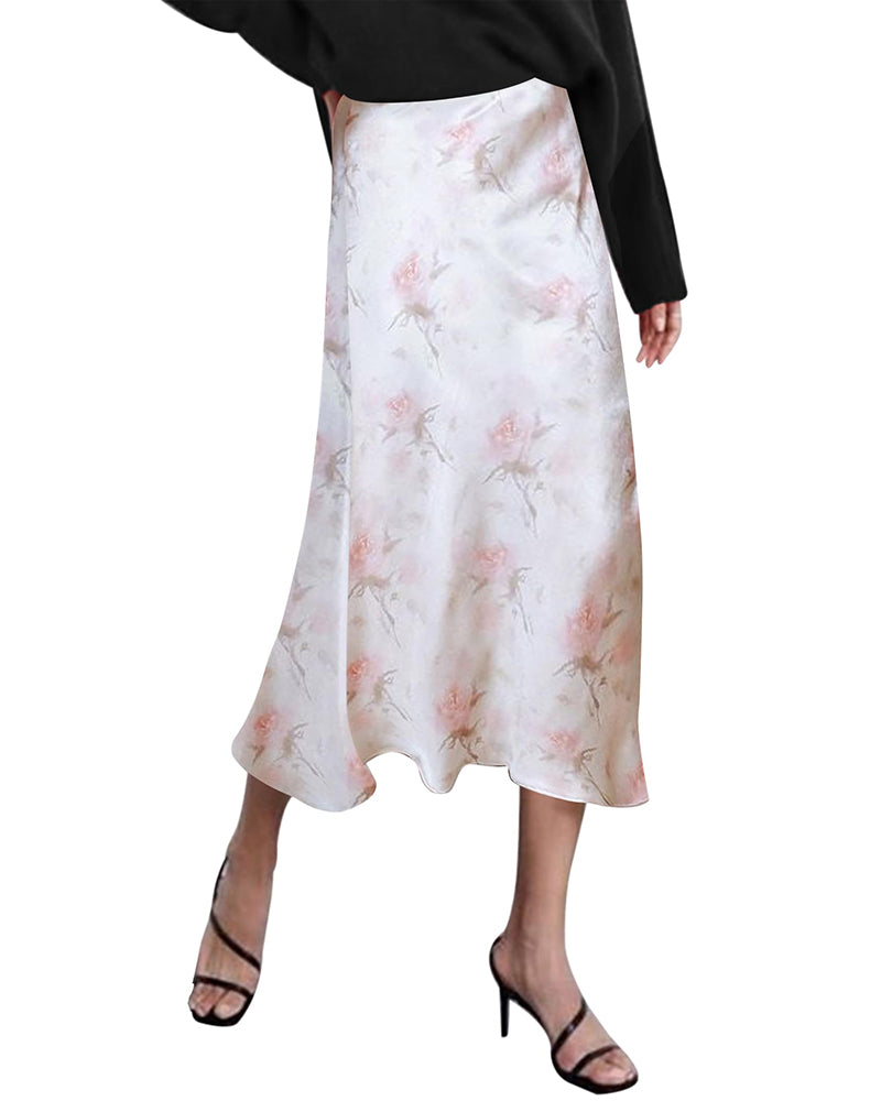 Zeagoo Midi Skirt High Waisted Solid Satin Dress - PAT