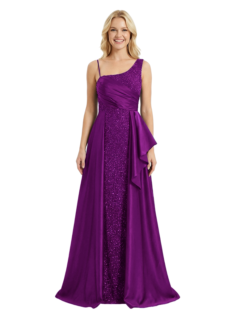 Stunning Spaghetti Straps Satin Sequin Prom Gown Unique Mermaid Long Party Prom Dress