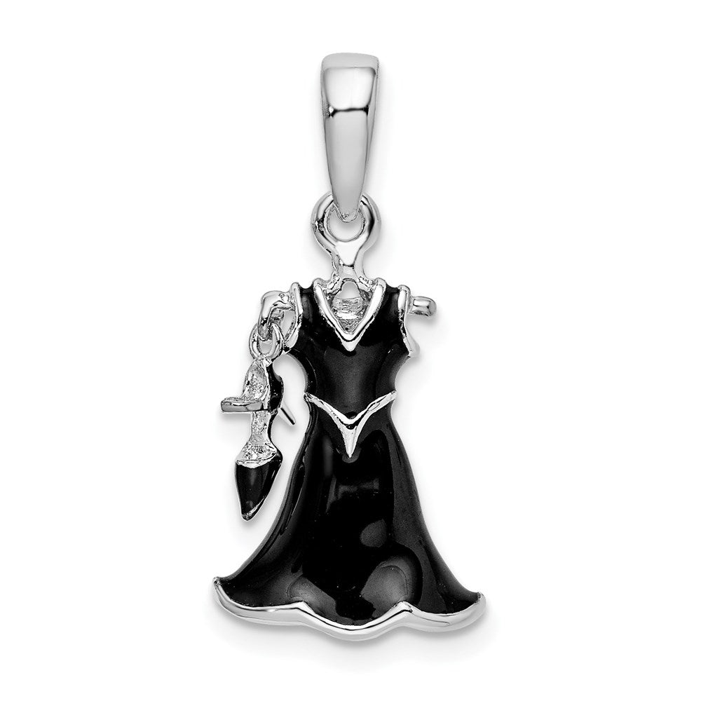 Sterling Silver De-Ani Rhodium-Plated D Enameled Black Dress And Shoe Pendant