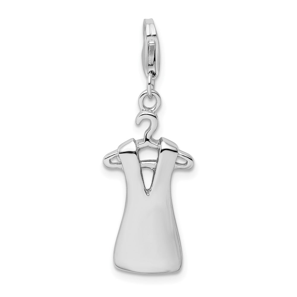 Sterling Silver Amore La Vita Rhodium-Plated Polished Open Back Dress On Hanger Charm WLobster Clasp