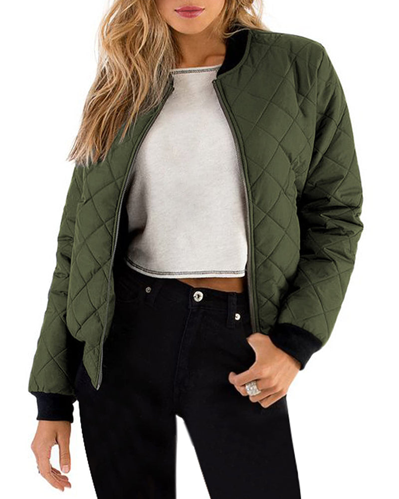 Zeagoo Women's Quilted Bomber Jacket Casual Coat - Z_army Green