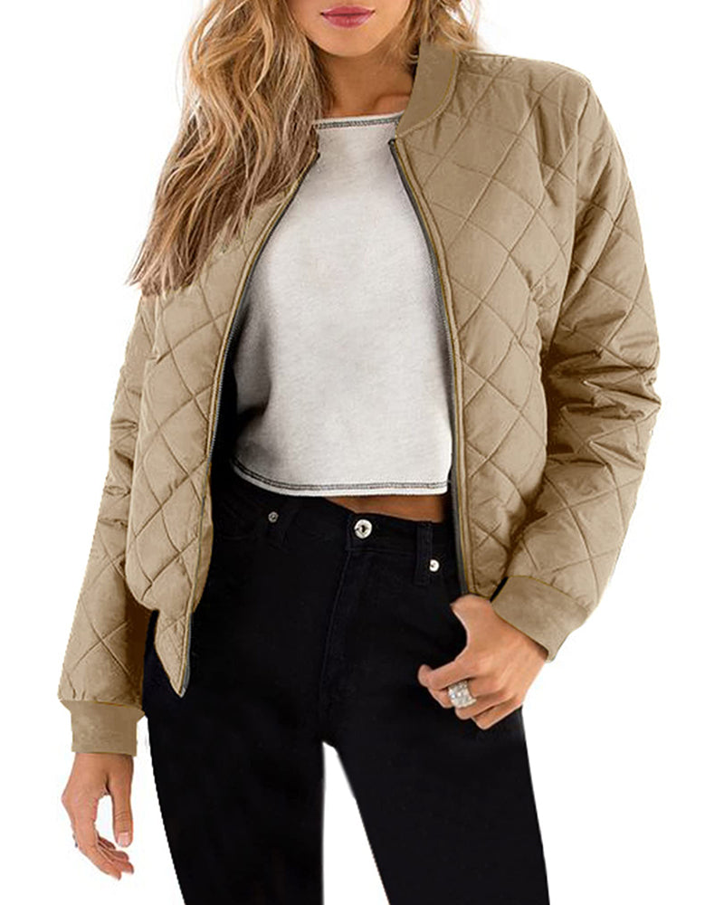 Zeagoo Women's Quilted Bomber Jacket Casual Coat - Z_khaki S