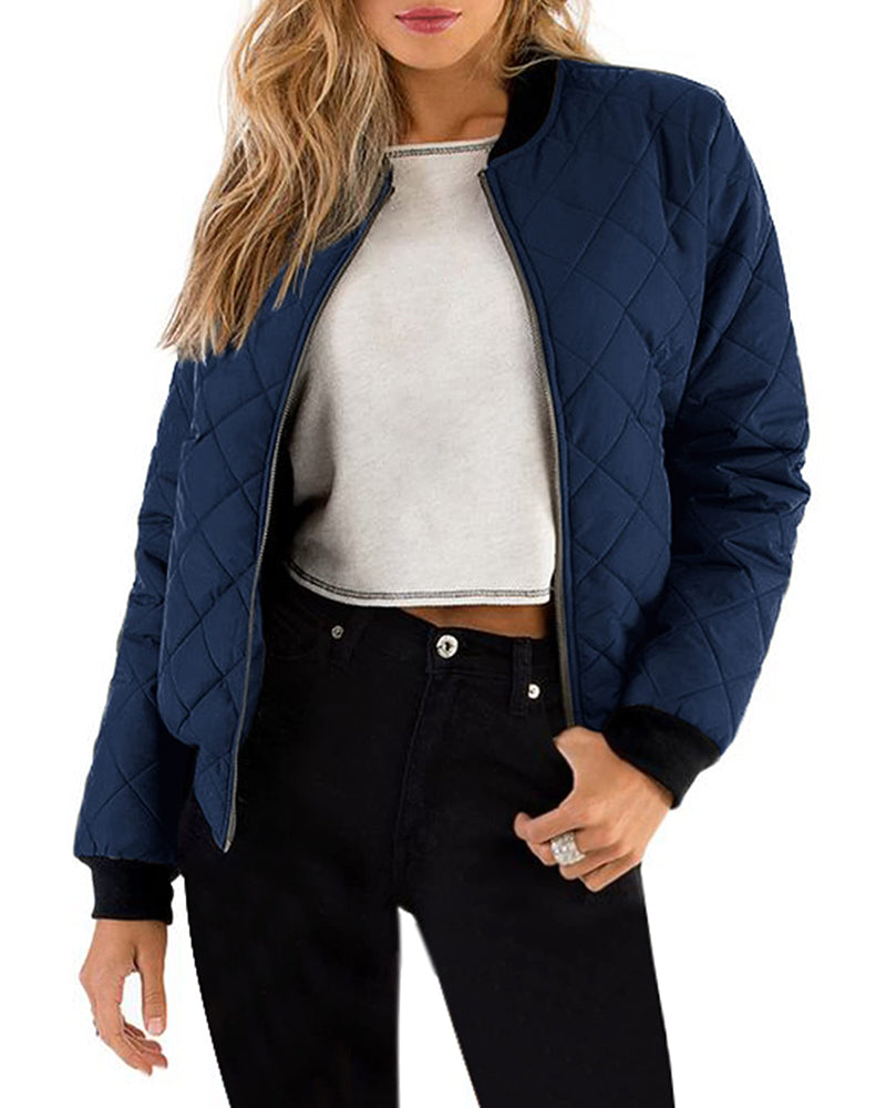 Zeagoo Women's Quilted Bomber Jacket Casual Coat - Z_navy Blue S