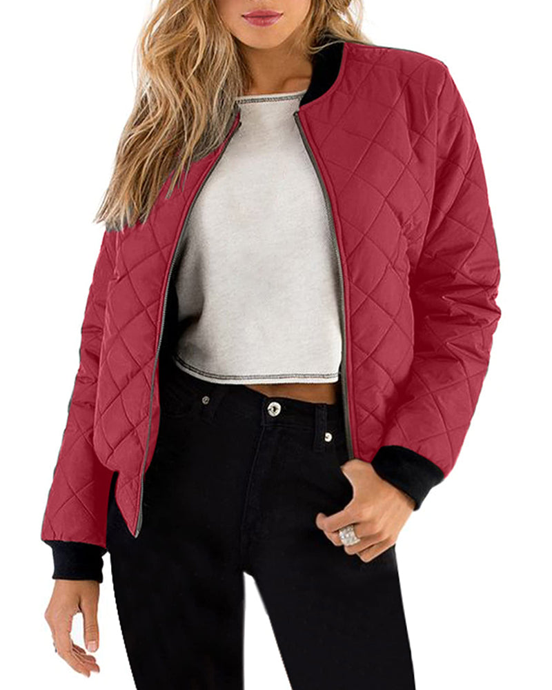 Zeagoo Women's Quilted Bomber Jacket Casual Coat - Z_wine Red