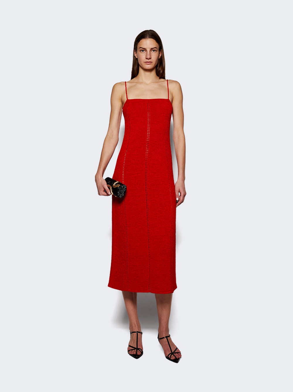 Suki Dress In Viscose Ribbon Knit Red