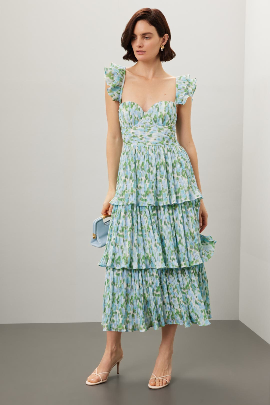 Rachel Parcell Corset Pleated Midi Dress Blue-multicolored-print