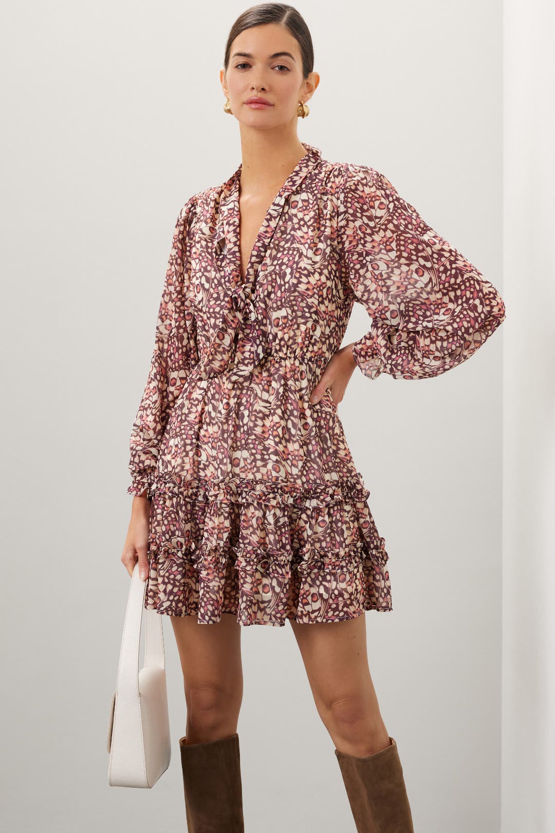 Rachel Parcell Butterfly Chiffon Dress Multicolored-red-print