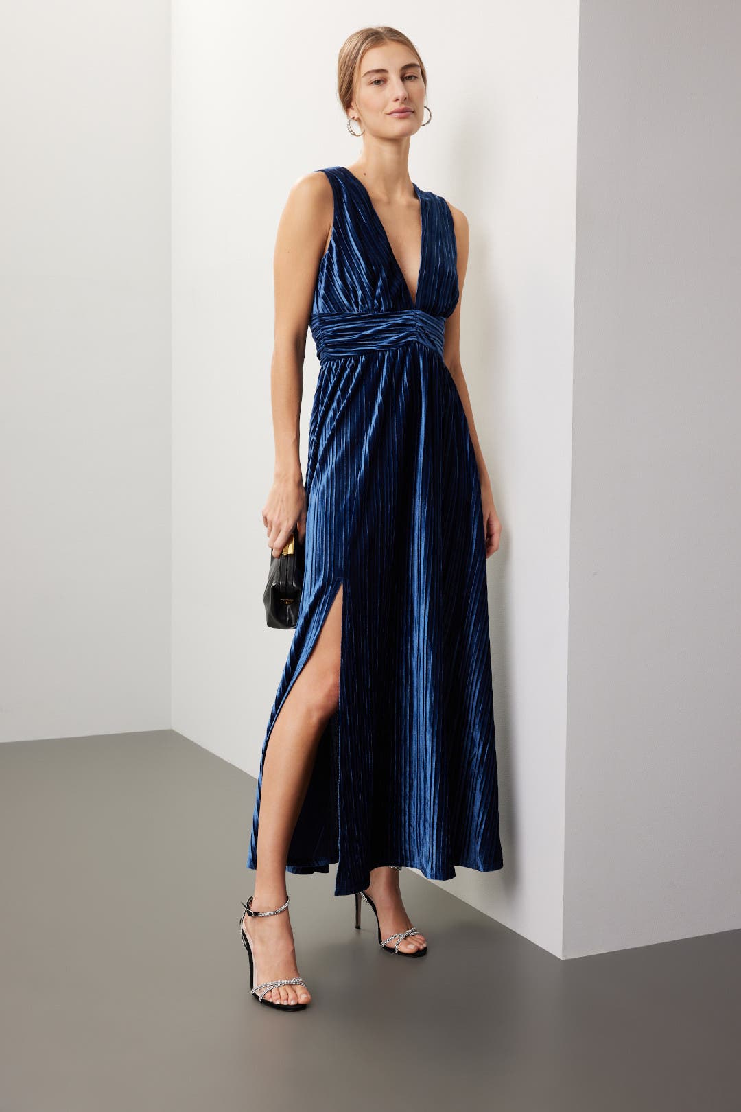 Rachel Parcell Pleated Velvet Dress Blue
