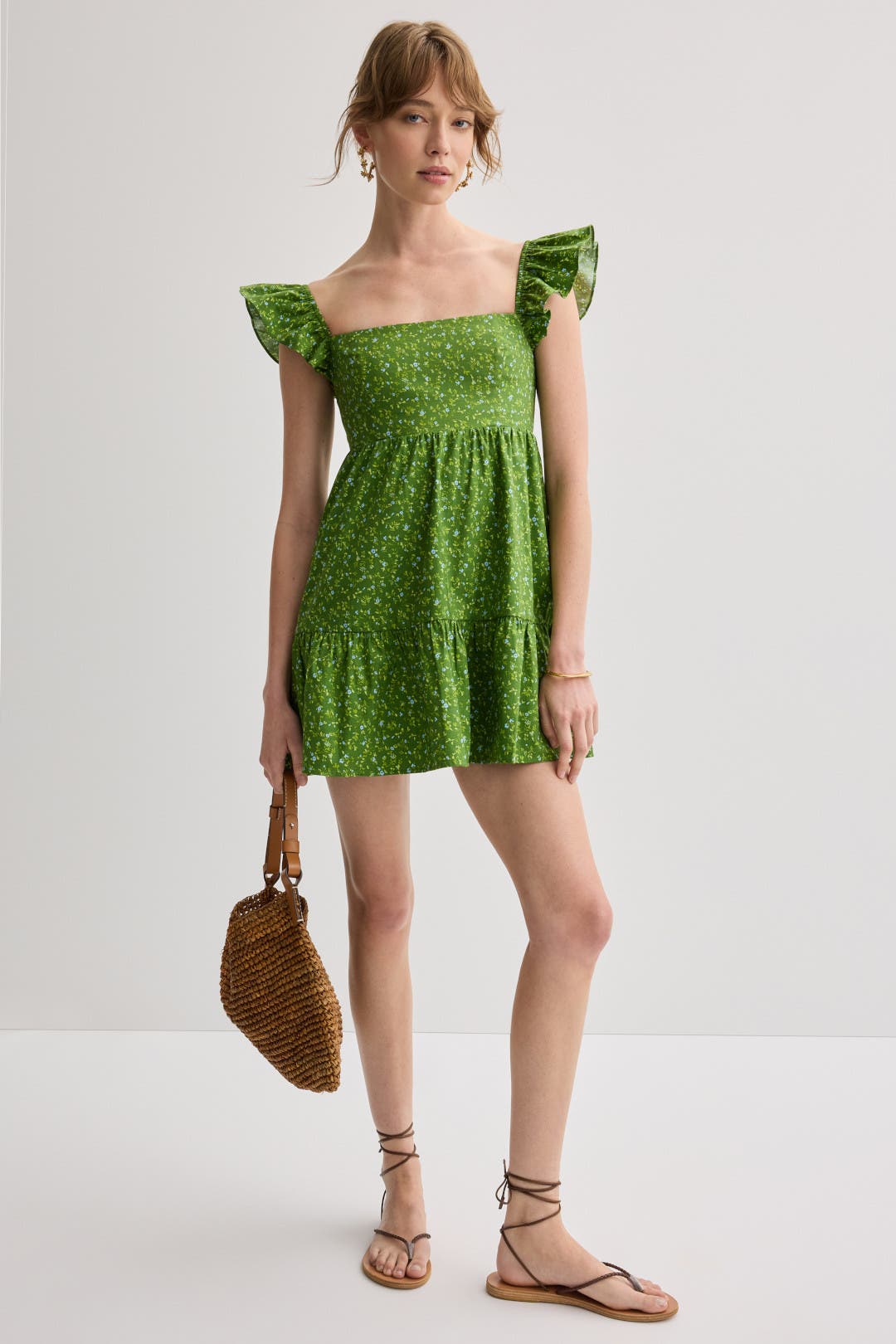 Reformation Floral Jeune Dress Green-white-print