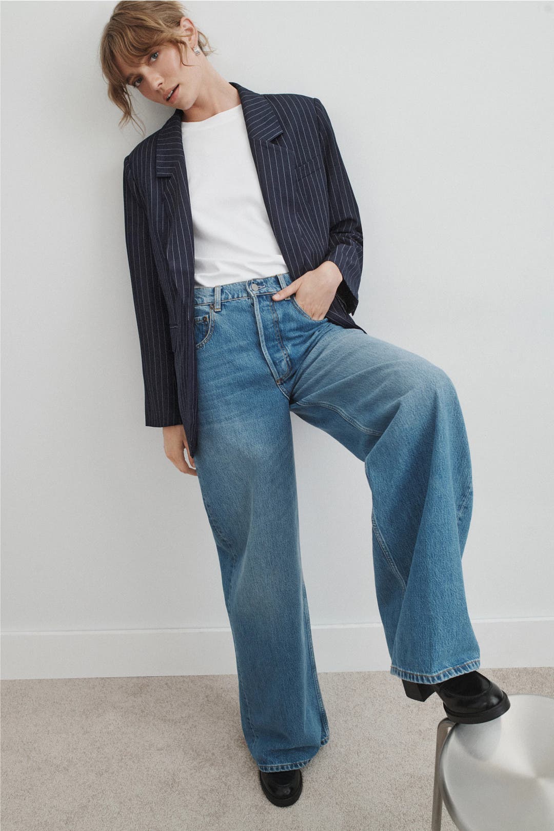 Reformation Parker Oversized Blazer Blue-white-print