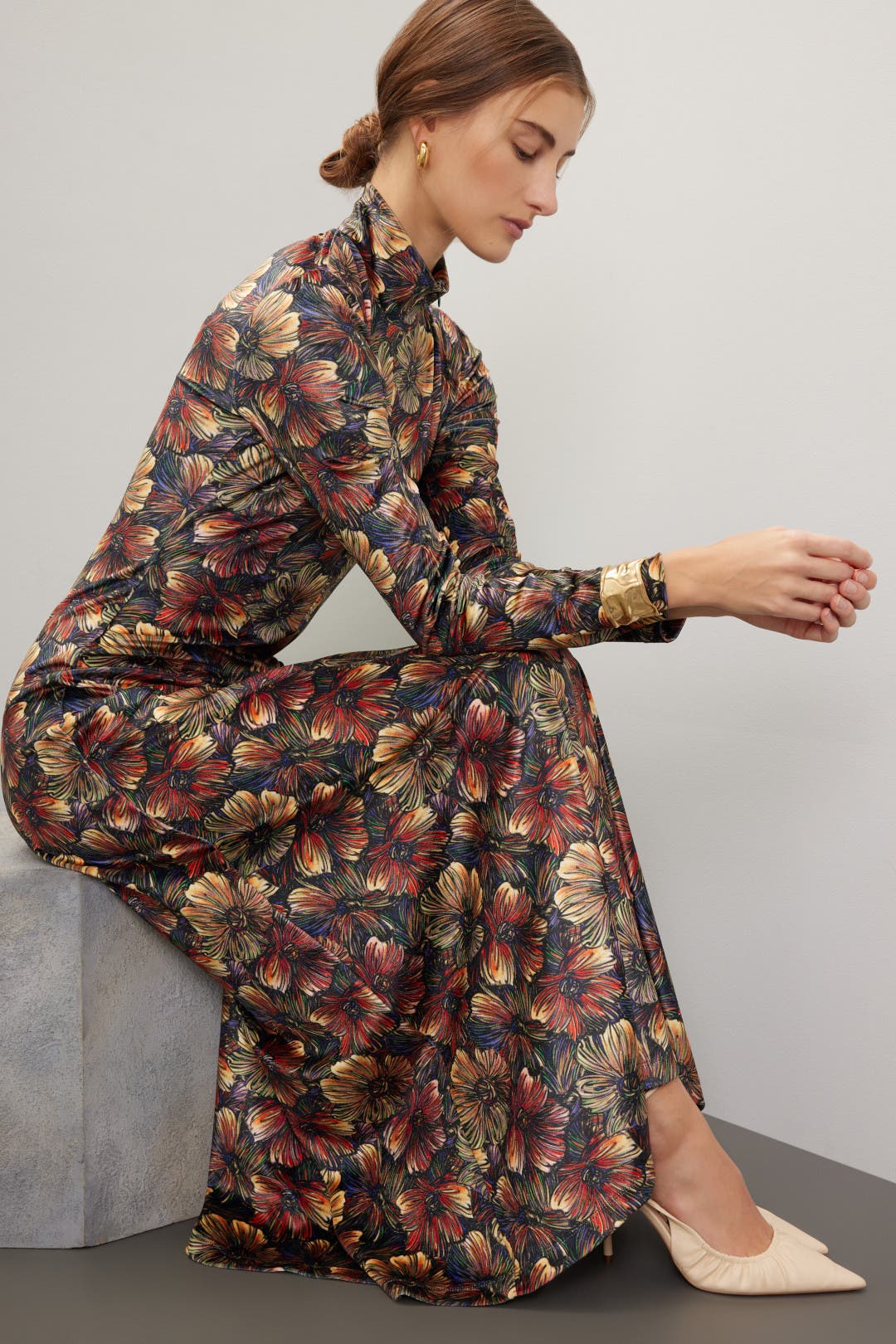 Rosetta Getty Zip Up Maxi Dress Brown-multicolored-print