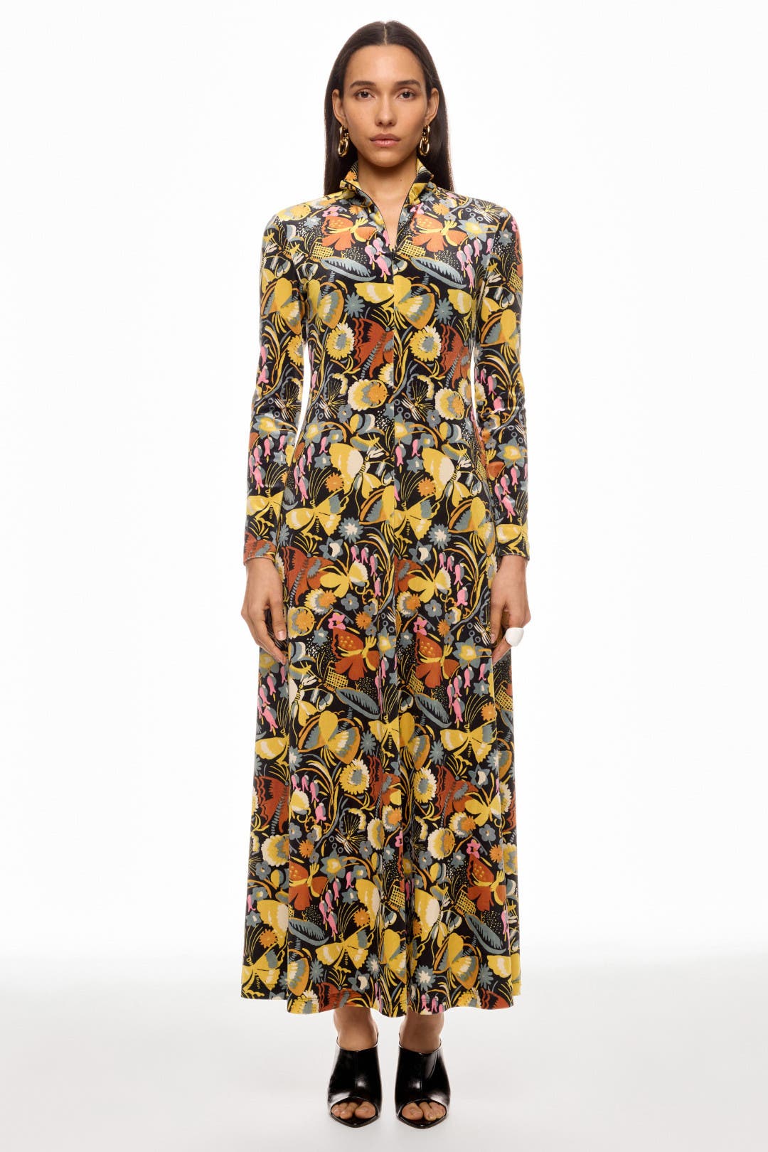 Rosetta Getty Zip Up Maxi Turtleneck Dress Multicolored-black-print