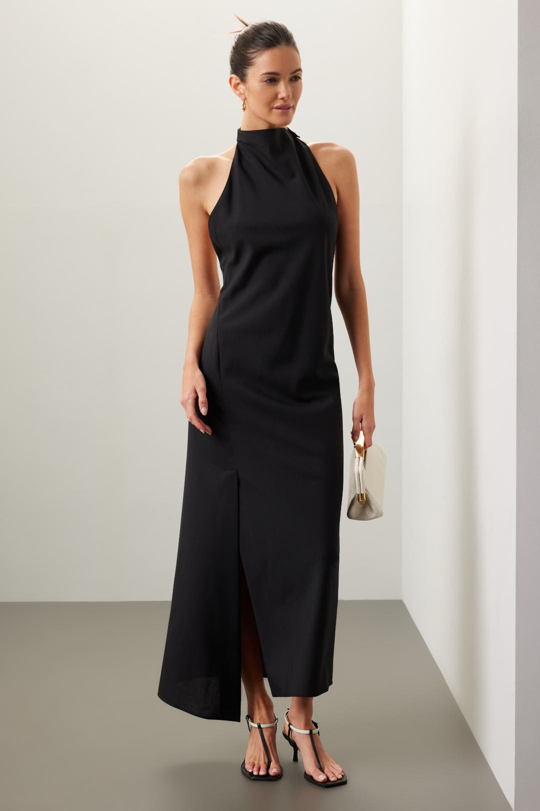 Rhe Halter Dress With Open Back Black