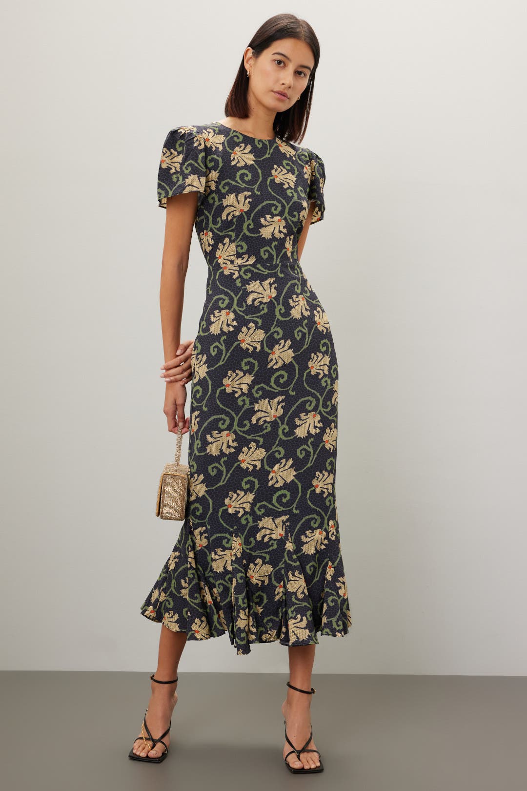 Rhode Mosaic Blossom Lulani Dress Black-brown-print