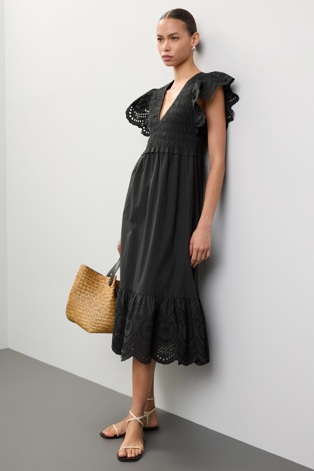 Rails Clementine Eyelet Midi Dress Black