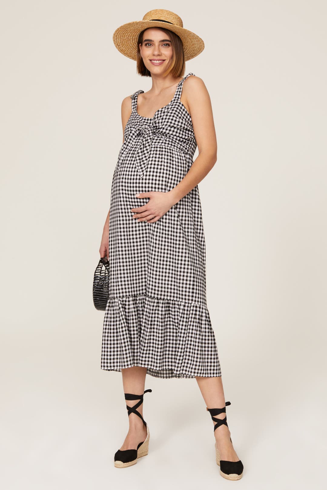 ripe Gingham Maternity Dress Black-white-print
