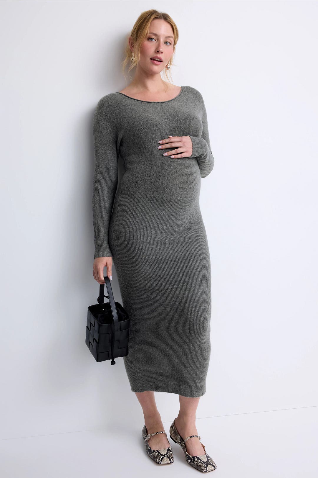 ripe Maternity Tobie Off The Shoulder Knit Dress Grey