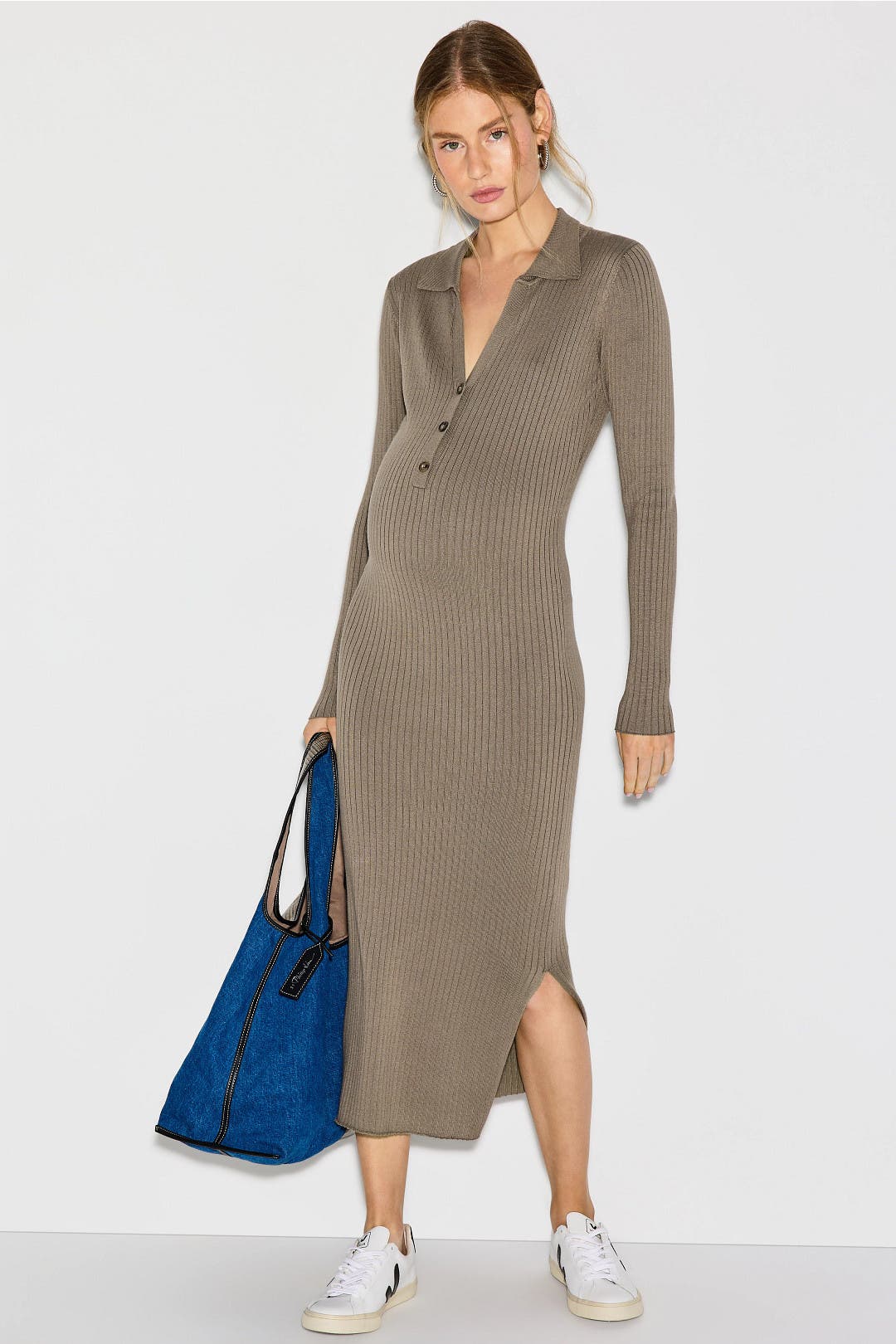 ripe Maternity Sammy Knit Polo Dress Brown