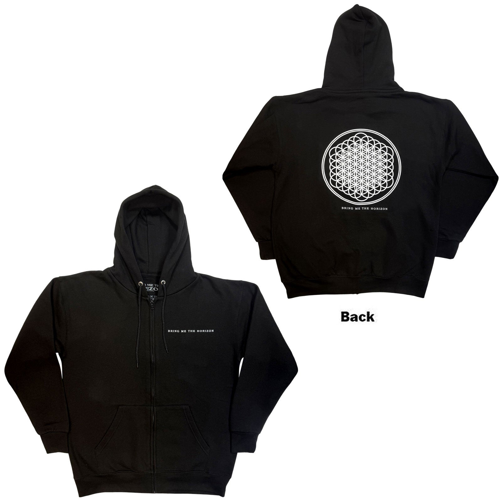 BRING ME THE HORIZON - FLOWER OF LIFE - Zipped Hoodie Black Back Print