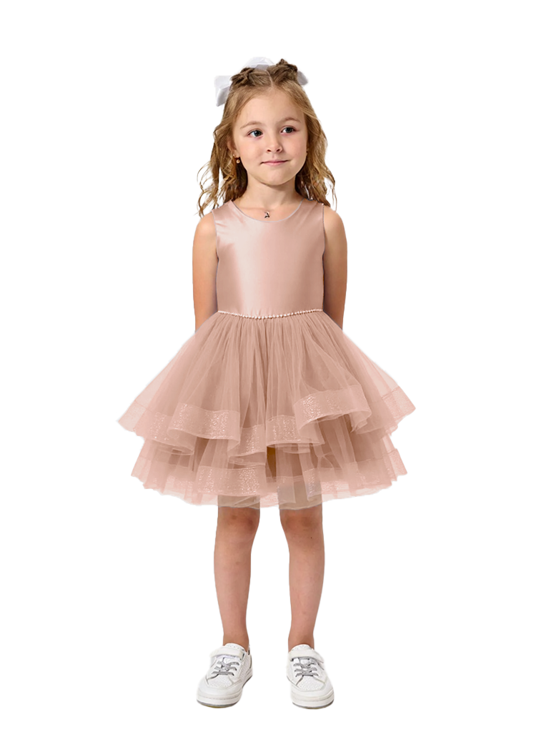 Beautiful Round Neck Sleeveless Flower Girl Dress A-Line Satin Tulle Gown For Weddings Special Occasions - Rose-gold