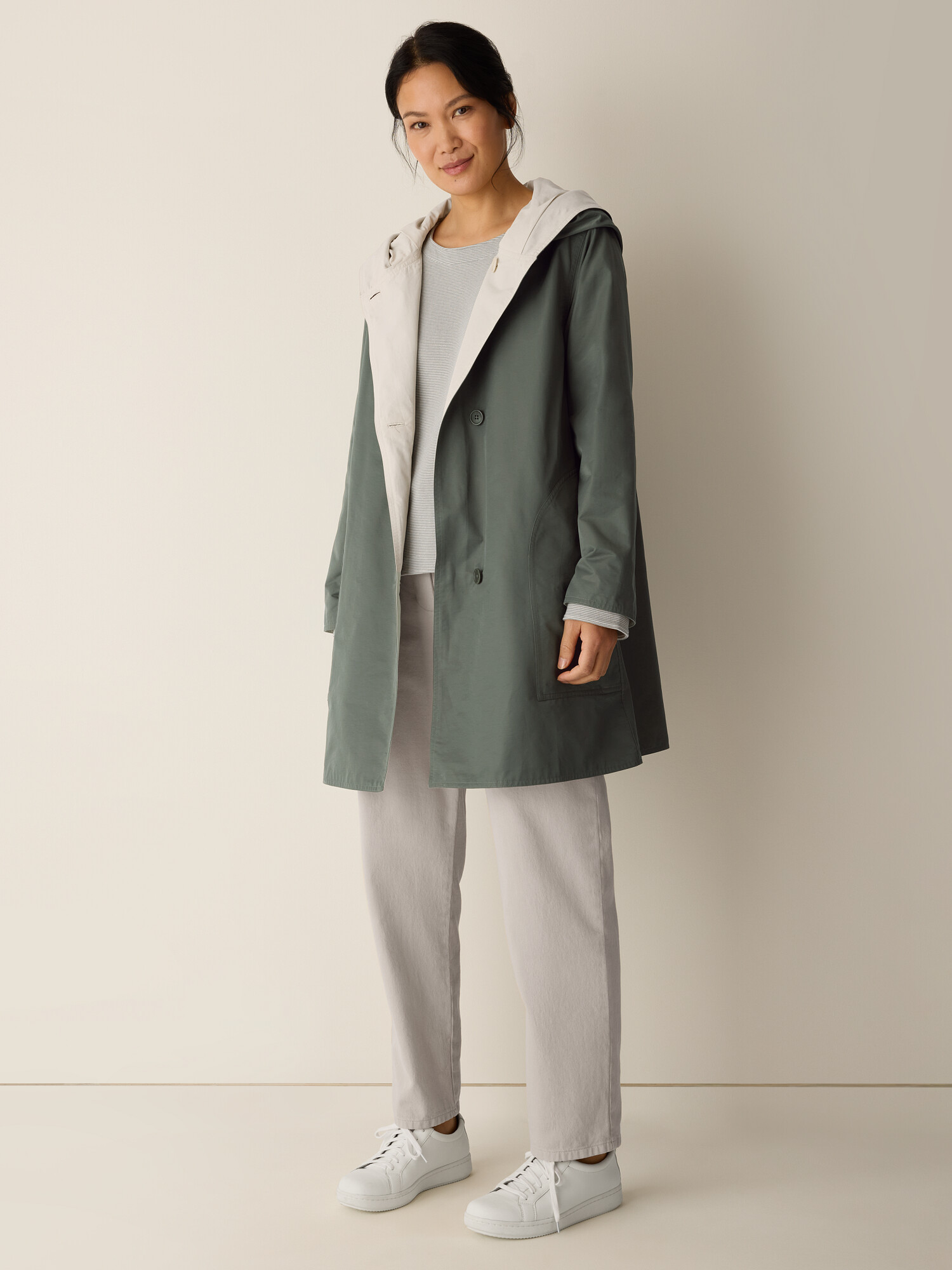 Cotton Nylon Reversible Hooded Coat