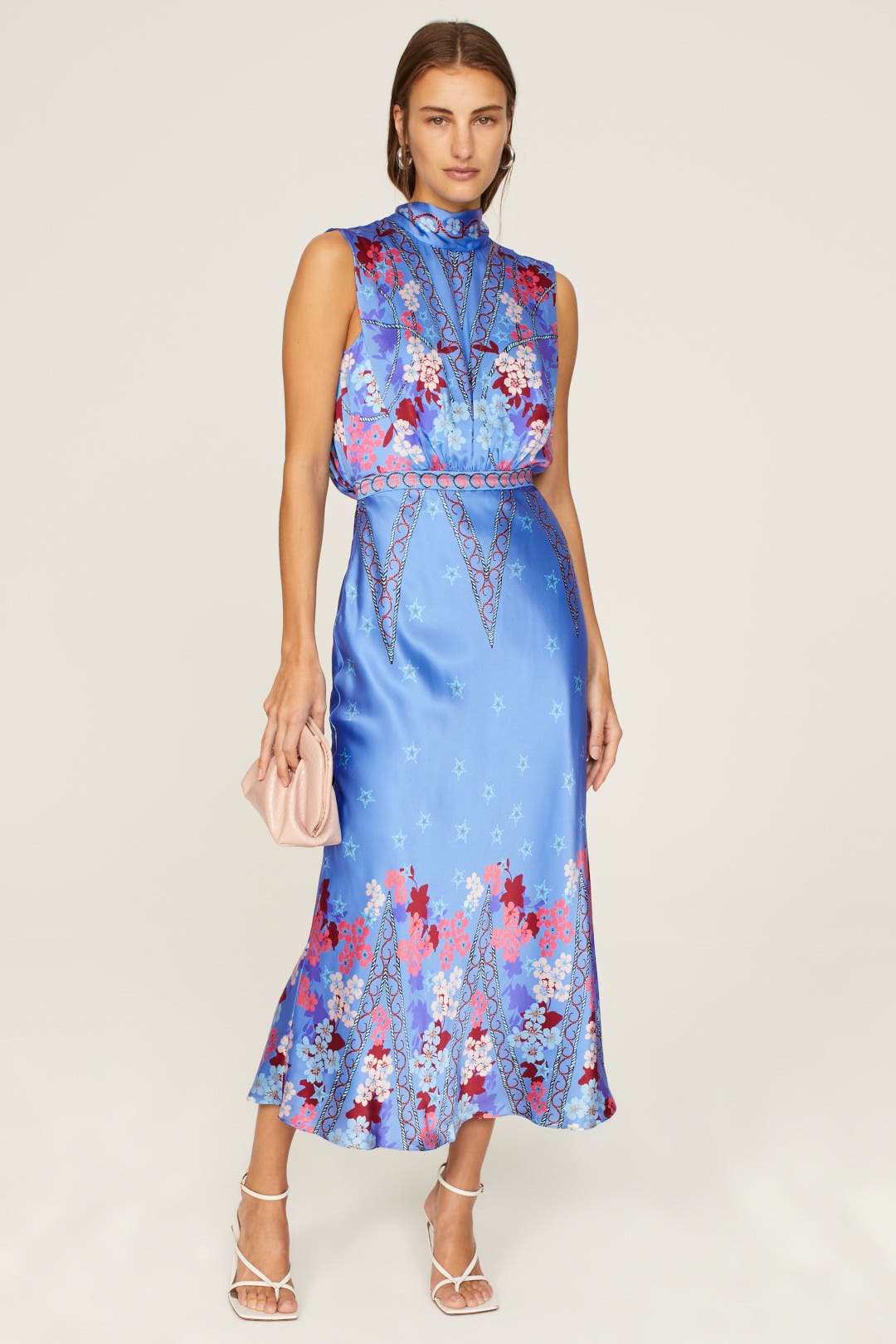 Saloni Sakura Falls Fleur Midi Dress Blue-multicolored-print
