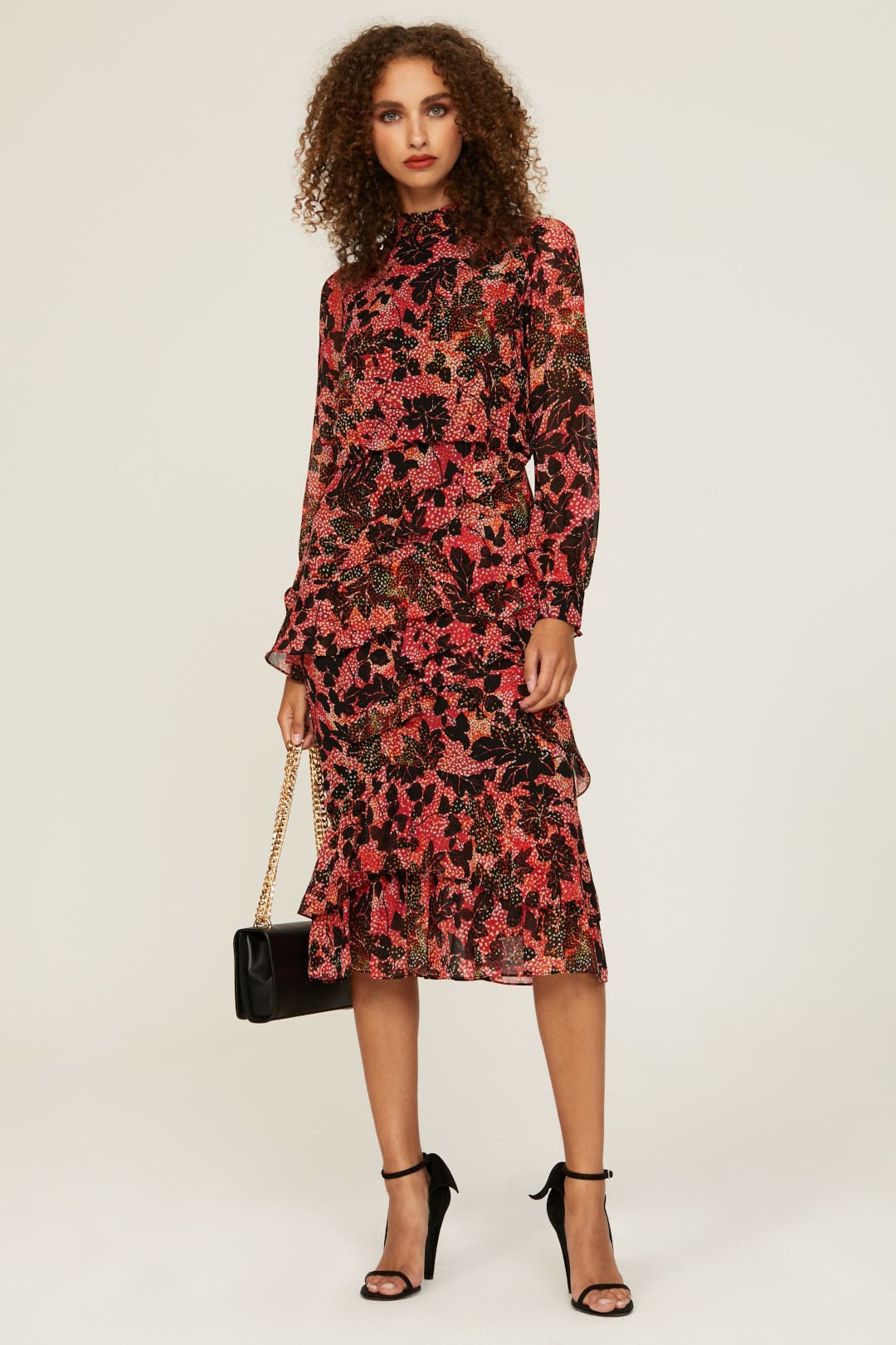 Saloni Laurel Isa Ruffle Dress Red-multicolored-print