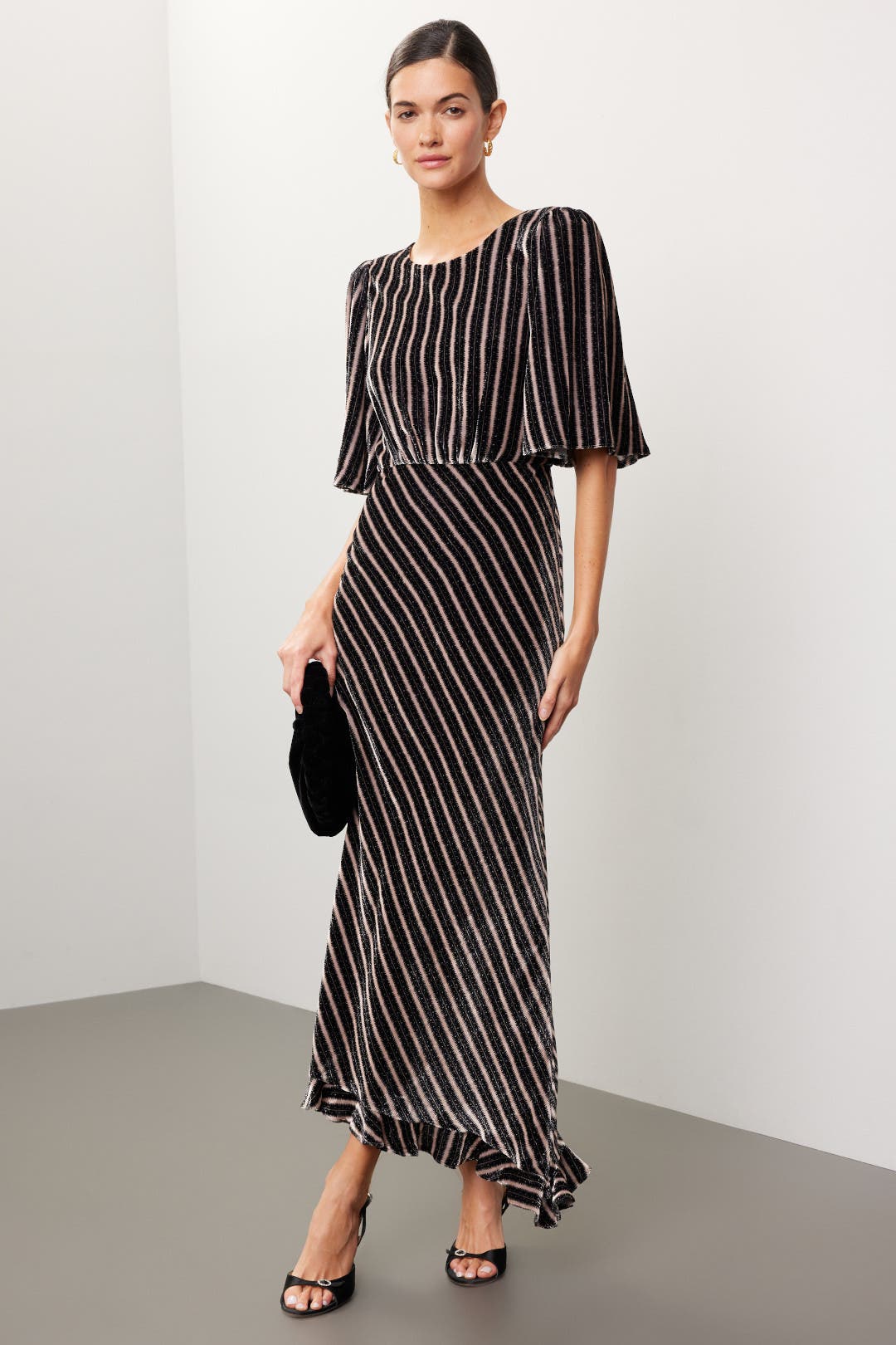 Saloni Vida Velvet Dress Black-gold-print