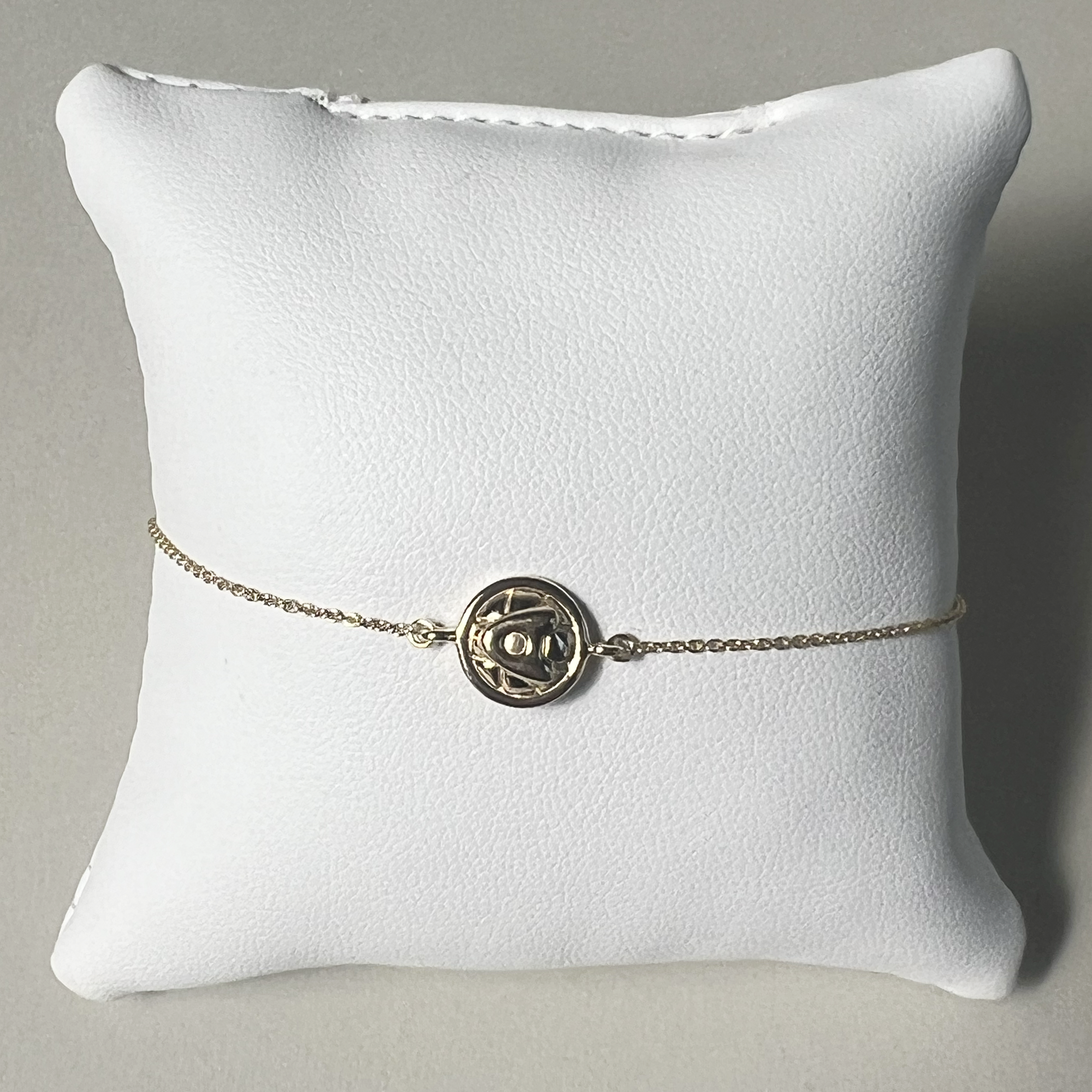 K Yellow Gold Quilted Button Initial Bracelet, A