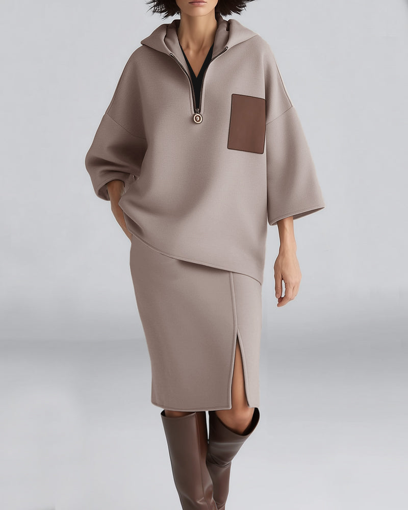 Zeagoo Women's Casual Hoodie and Slit Skirt Matching Set