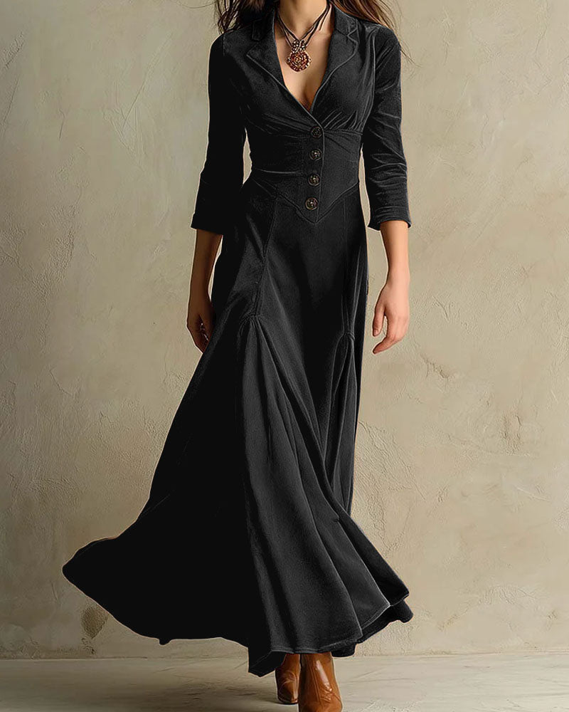 Retro Velvet High Waist Maxi Dress