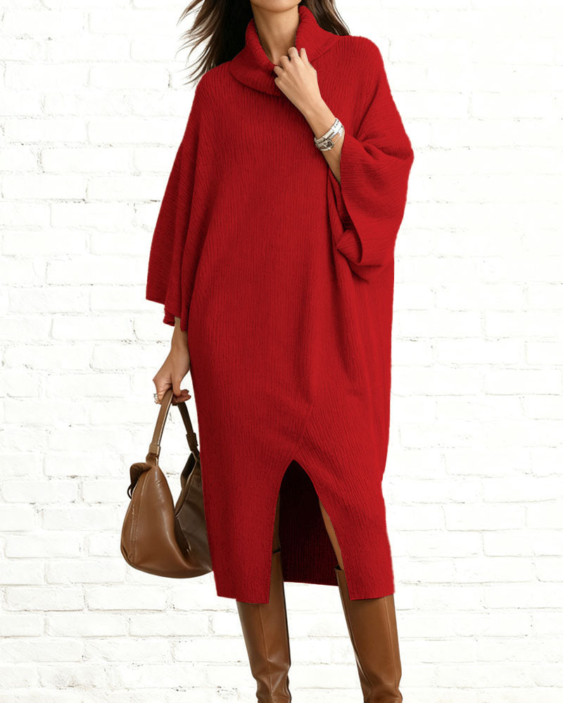 Elegant Textured Batwing Midi Dress
