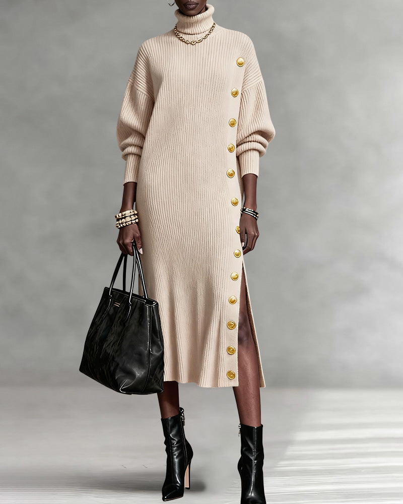 Loose Fit Split Design Knitwear Midi Dress