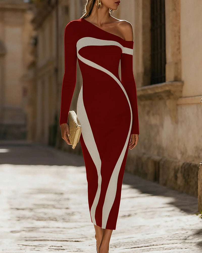 Elegant One Shoulder Knit Bodycon Dress