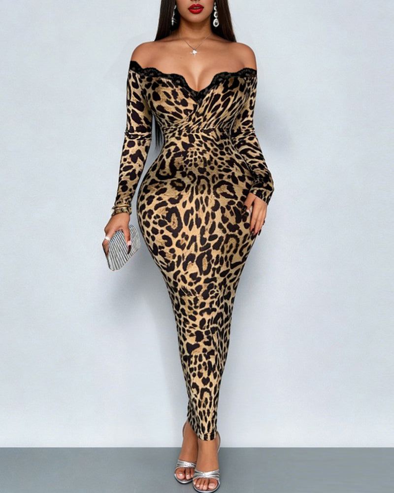 Leopard Print Off The Shoulder Bodycon Dress