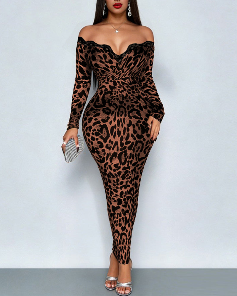 Leopard Print Off The Shoulder Bodycon Dress