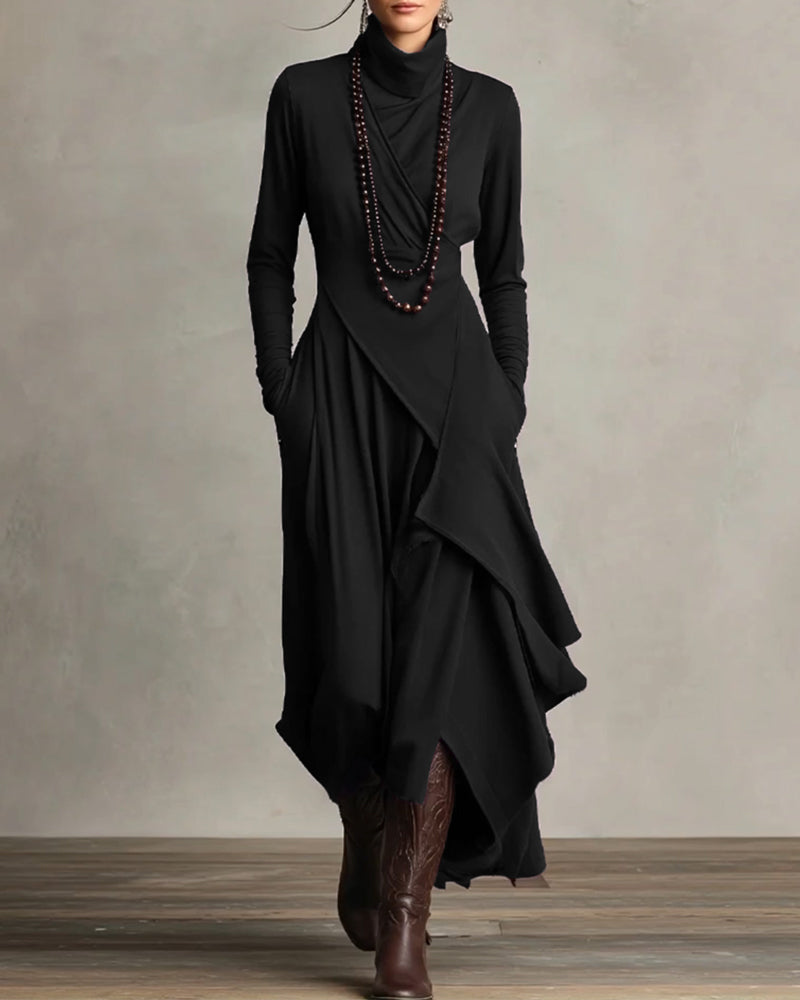 Quiet Luxury Asymmetric Cut Draped Maxi Dress