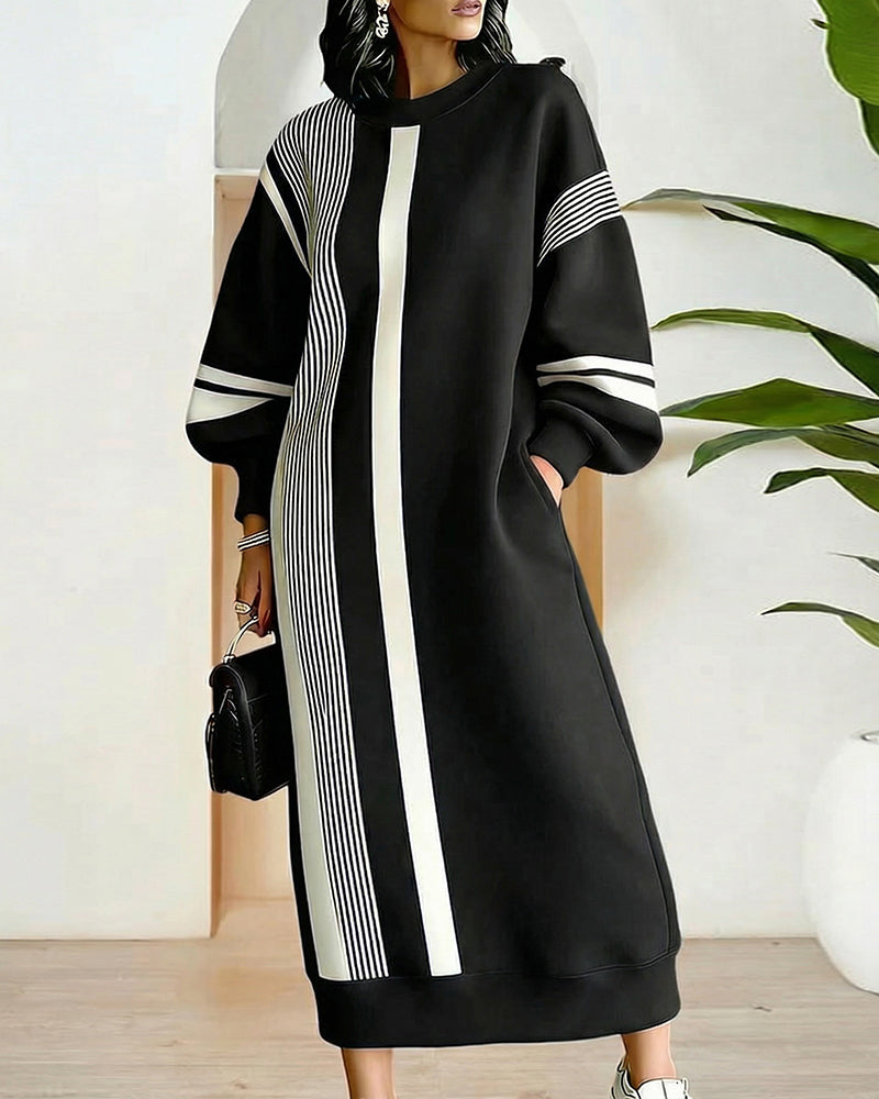 Zeagoo Women's Casual Contrast Color Stripe Design Dress