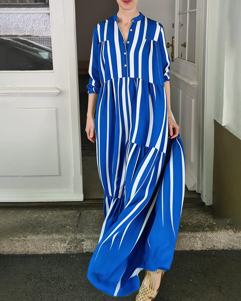 Fashion Spring Summer Stripe Printed Maxi Dress