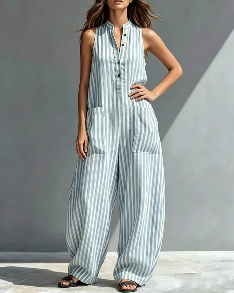 Classic Casual Stripe Shirt Dress with Pockets